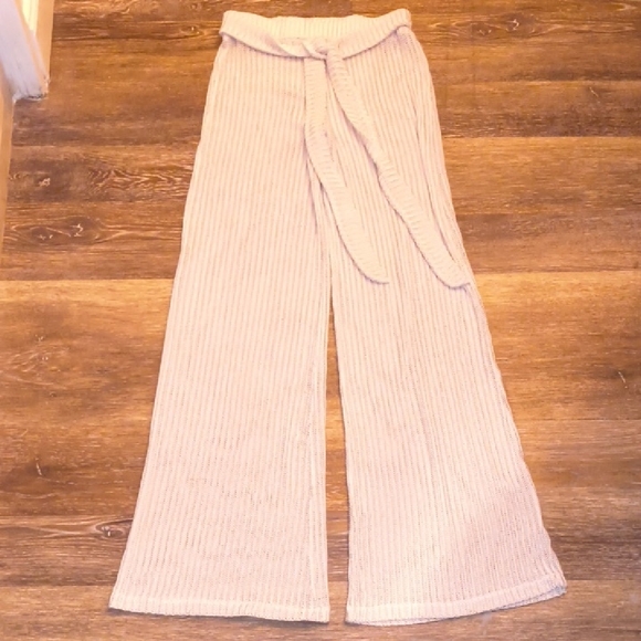 Source Unknown Cream Wide-Leg Knit Pants - Picture 1 of 3